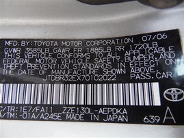 2007 Toyota Corolla CE Silver 1.8L AT #Z24610